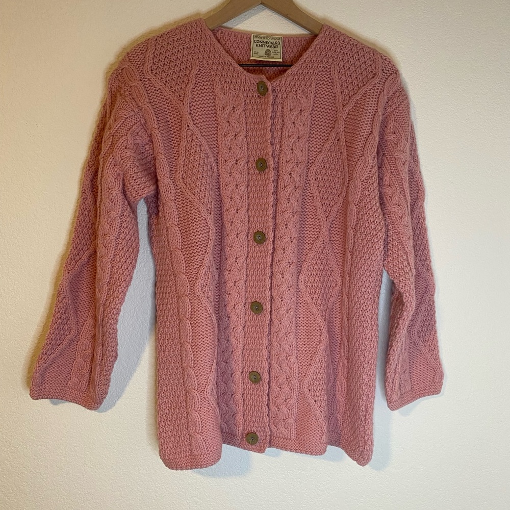 Vtg Connemara Knitwear 100% Pure New Wool Made in Ireland Size S Pink